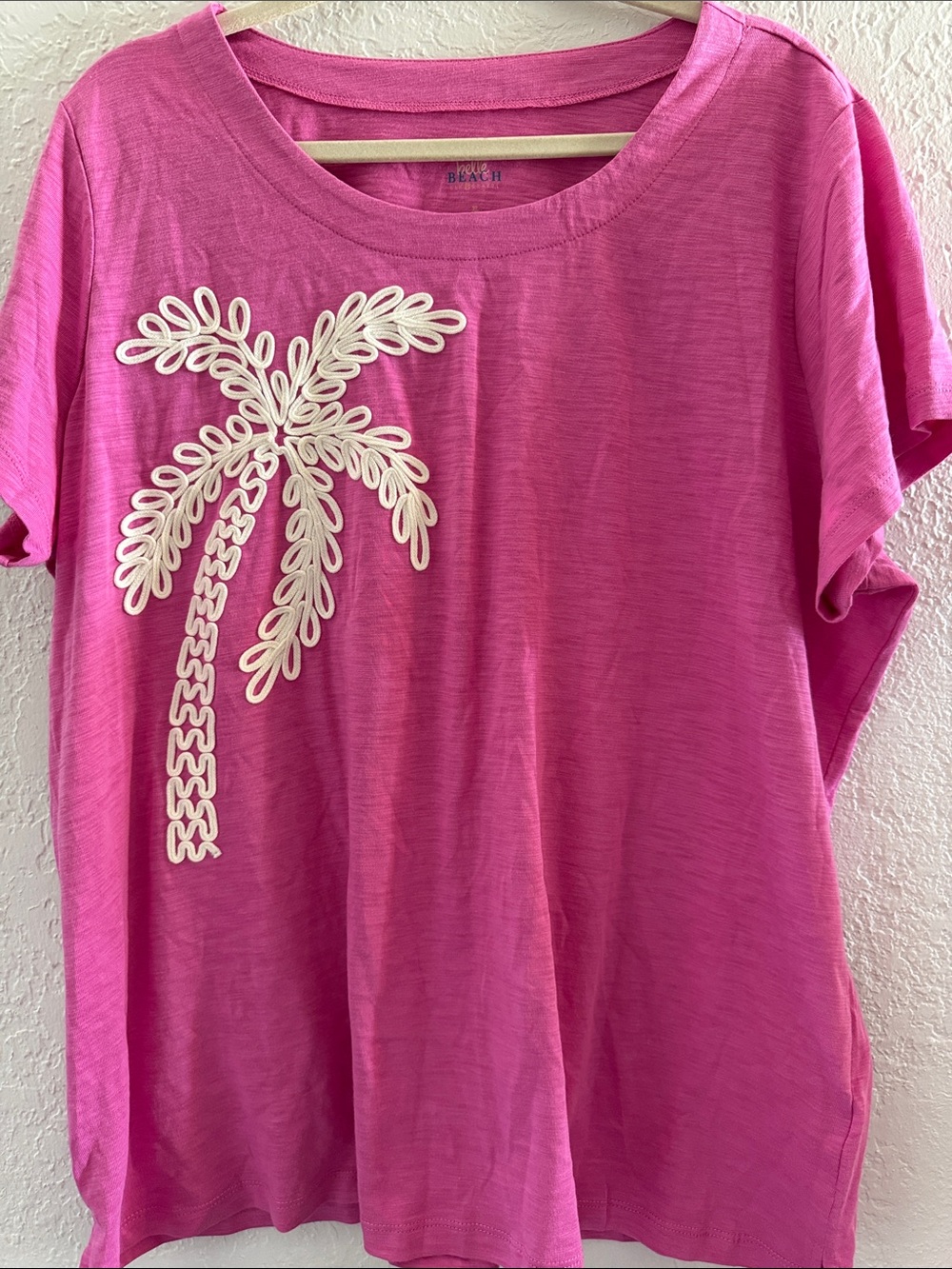 Belle Beach by Kim Gravel XL Slub Knit Stay Palm & Carry On ShortSleeves Top New